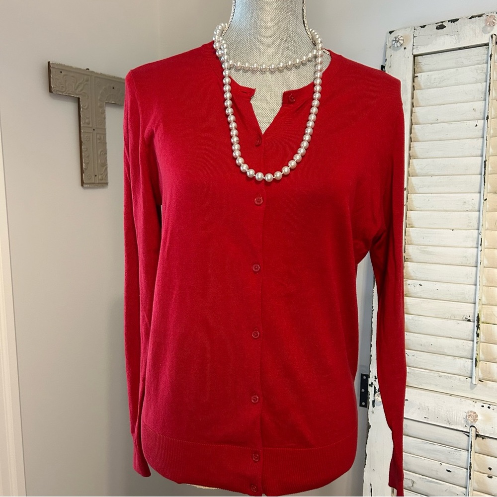 Banana Republic Factory lightweight button down cardigan size L Petite Red